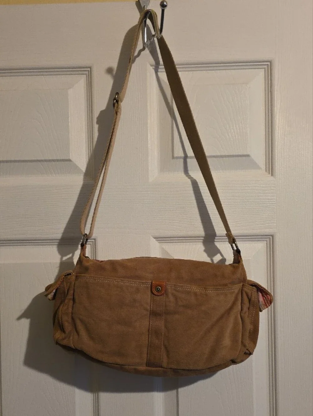 Fossil Tan Canvas Messenger Crossbody Bag